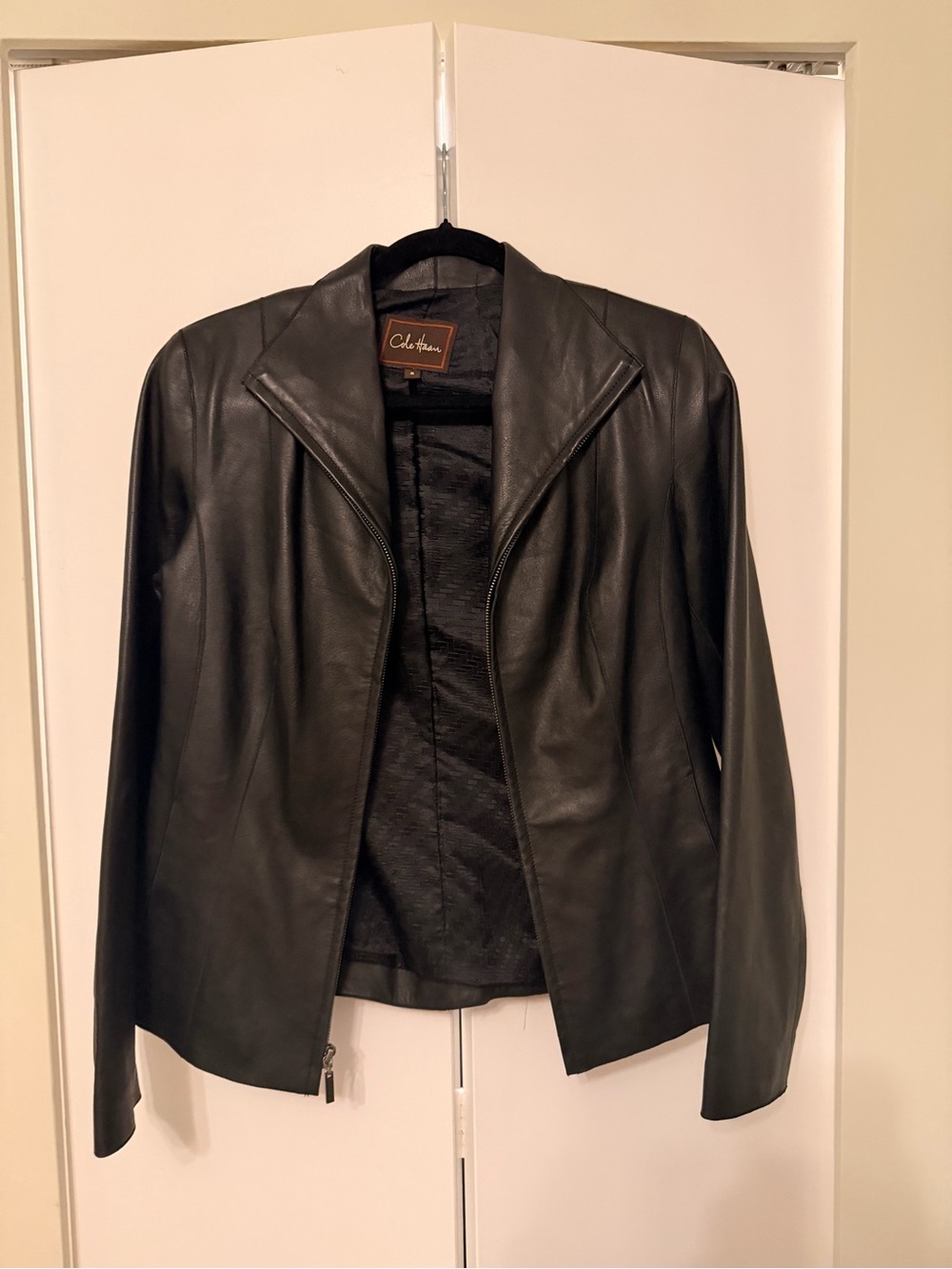 Cole Haan Black Leather Zip-Front Women's Jacket